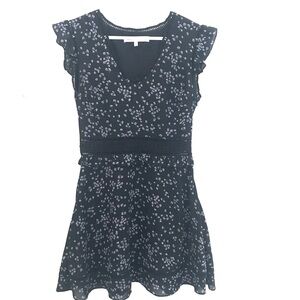 Cupcakes and Cashmere anthro mini dress 4 black florals ruffle sleeves crochet